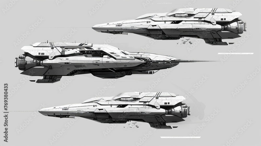Composition of space ship designs in side view isolated Composition of space ship designs in side view isolated