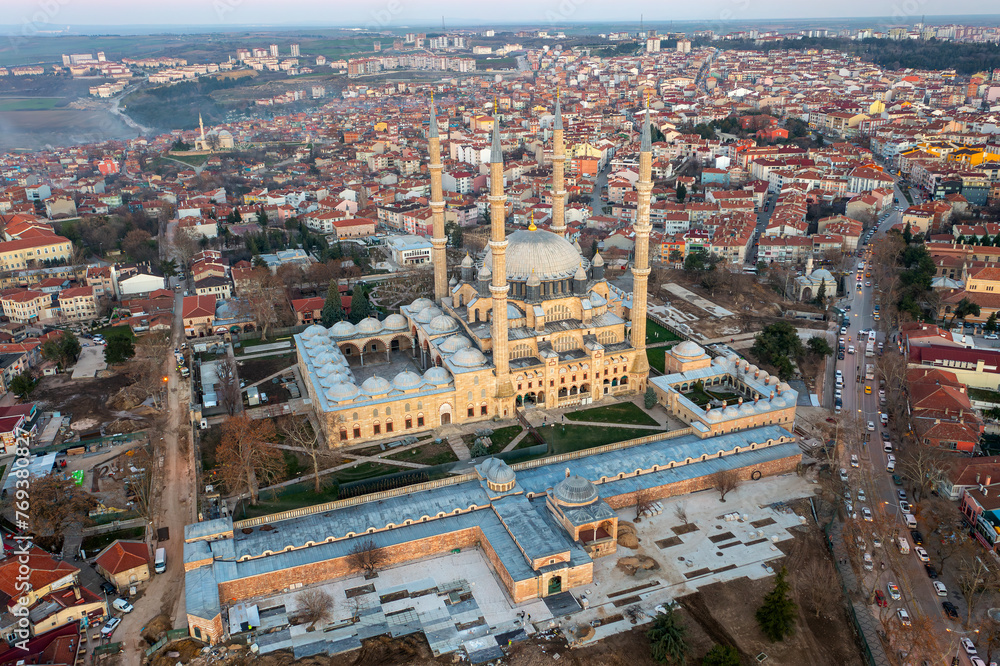 Obraz premium Selimiye Mosque exterior view in Edirne City of Turkey. Edirne was capital of Ottoman Empire.