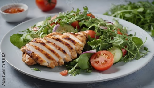 Grilled Chicken, Fried Fillet, and Fresh Veggie Salad A Healthy Choice