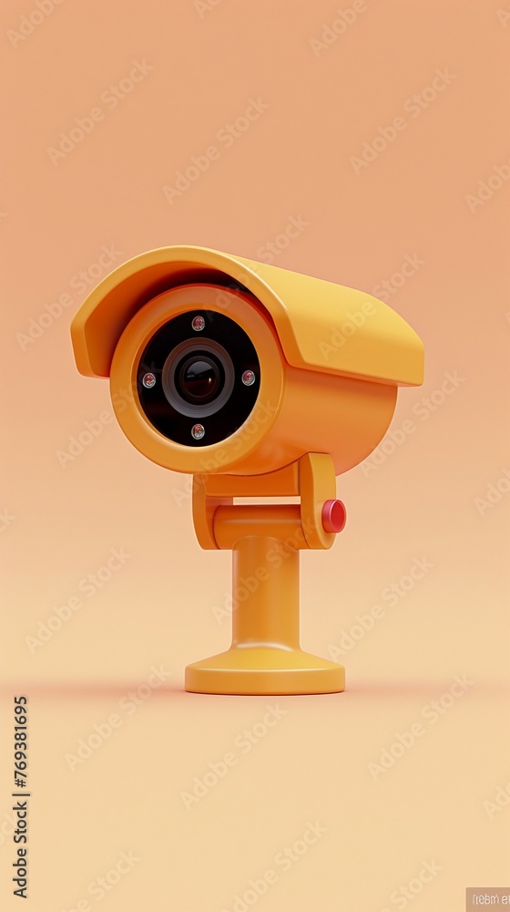 A sleek 3D of a minimal cartoonstyle CCTV camera icon, its lens focused intently forward, symbolizing vigilance and security Set against a soft, neutral background, this illustration emphasi A sleek 3D of a minimal cartoonstyle CCTV camera icon, its lens focused intently forward, symbolizing vigilance and security Set against a soft, neutral background, this illustration emphasi