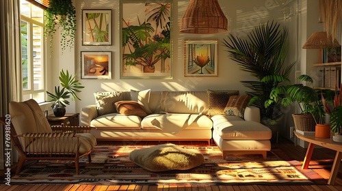 Fully furnished interior of a modern living room generated digitally photo