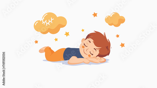 Cute dreaming kid Flat vector isolated on white background