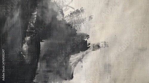 A black and white painting of a mans face, showcasing bold charcoal strokes on textured linen, background, wallpaper photo