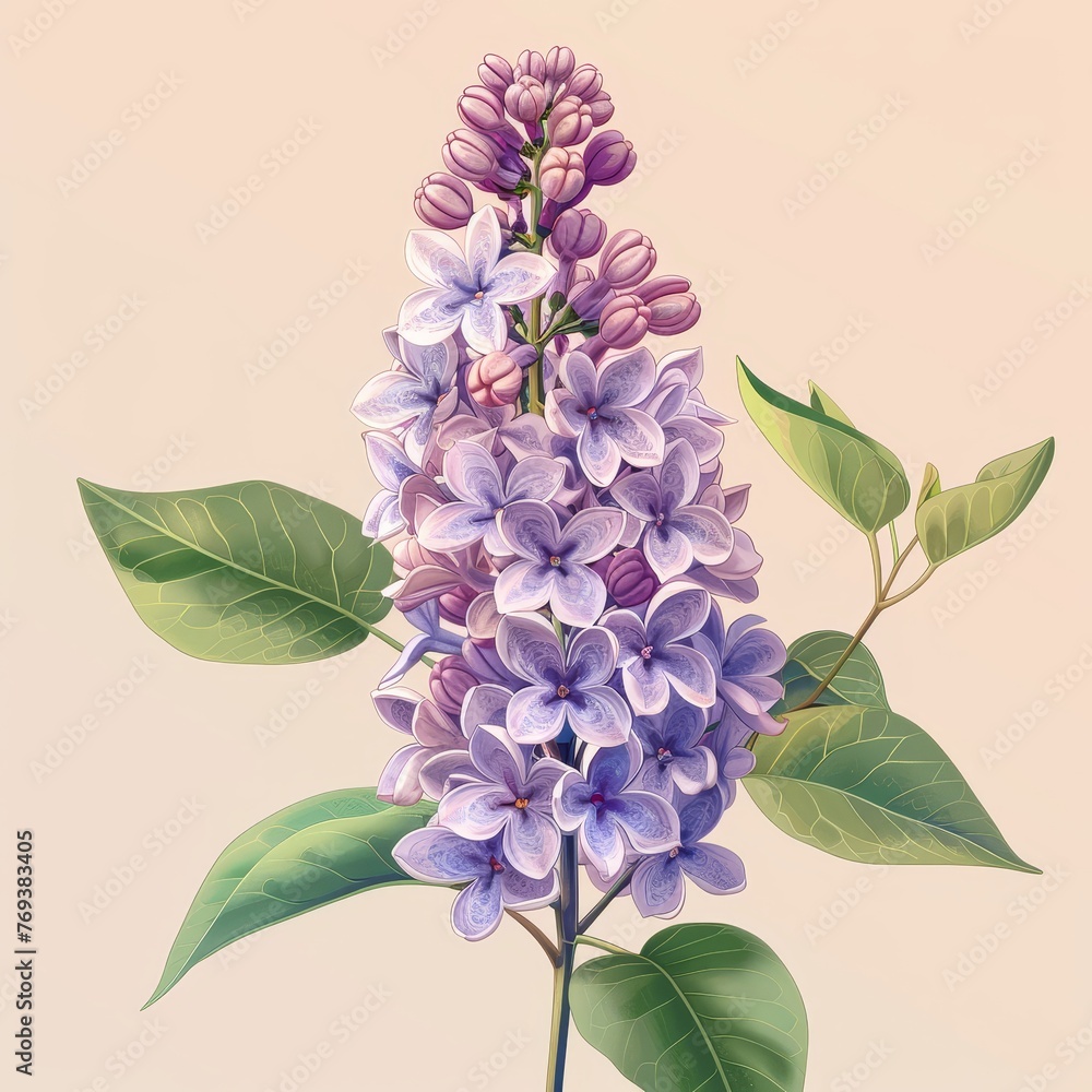 Flat Design, Beautiful Lilac Flower Illustration, Vector Style.