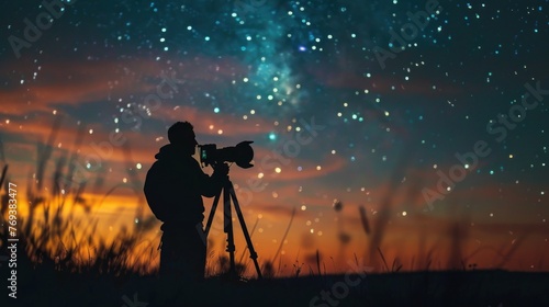 A person is looking through a telescope at the stars. © Dusit