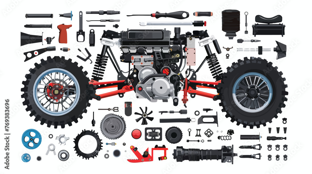 Disassembled engine of atv for repairing and maintenance