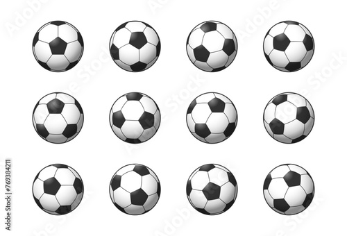 いろいろな角度の立体的なサッカーボールセット
