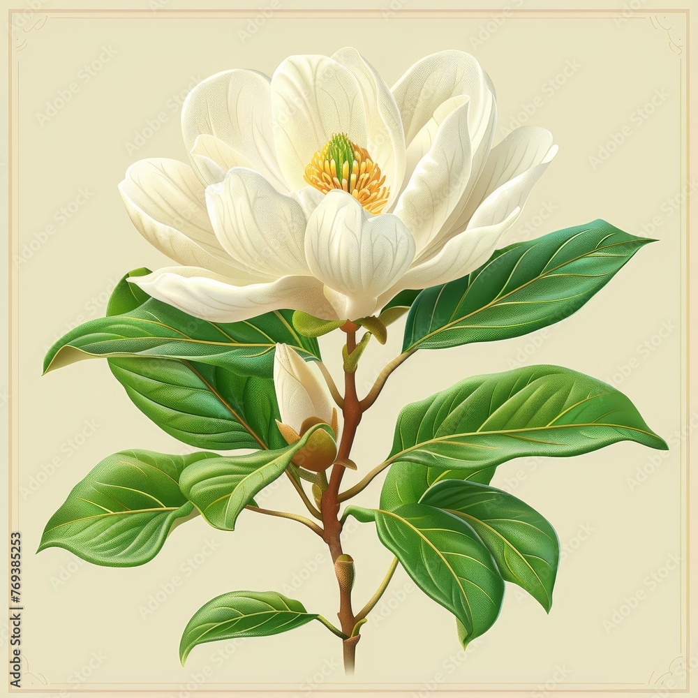 Flat Design, Beautiful Magnolia Flower Illustration, Vector Style. Flat Design, Beautiful Magnolia Flower Illustration, Vector Style.