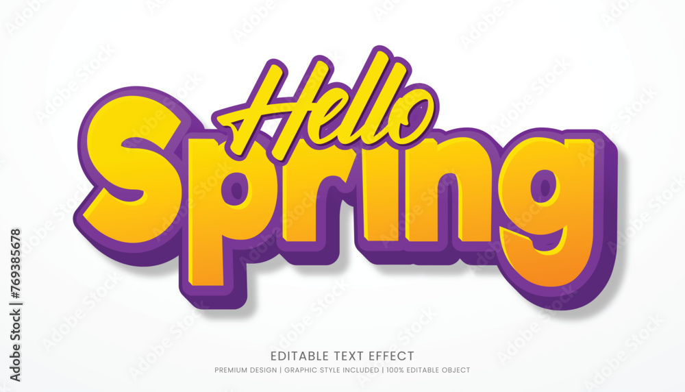 Fototapeta premium hello spring season editable 3d text effect template bold typography and abstract style