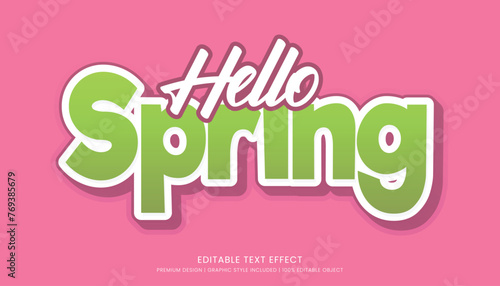 hello spring season editable 3d text effect template bold typography and abstract style