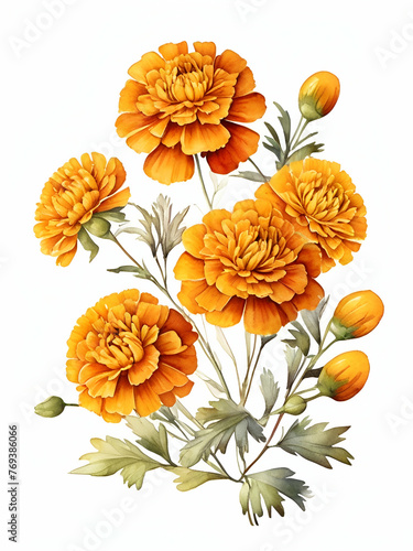 Marigold flowers collection on white background