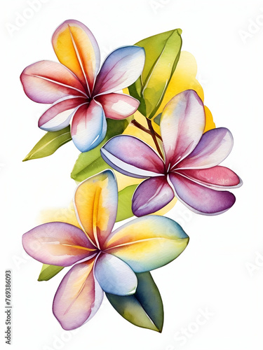 frangipani flowers on white background , flowers illustration