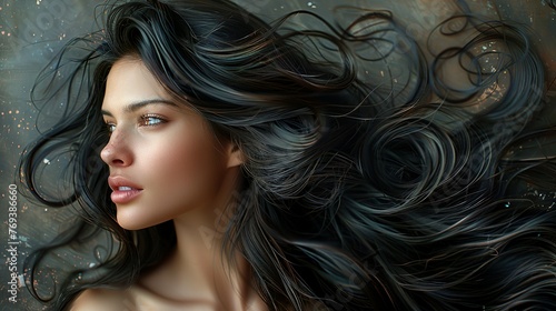 Beautiful woman with long healthy hair. Trendy elegant color.