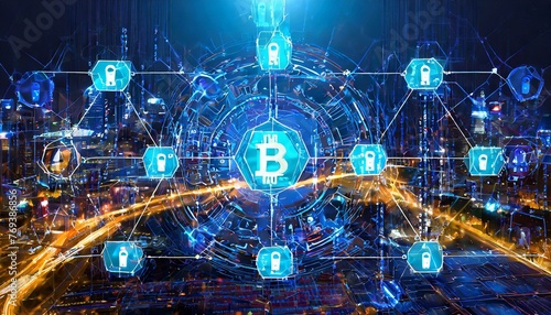 technologies in the internet, Block chain concept. Isometric digital blocks connection with each other and shapes crypto chain. Big data binary code futuristic information technology,