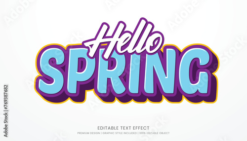 hello spring season editable 3d text effect template bold typography and abstract style