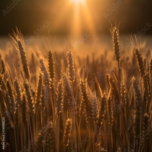 Golden Hour Glory  A Bountiful Wheat Field Illuminated by Radiant Sunlight
