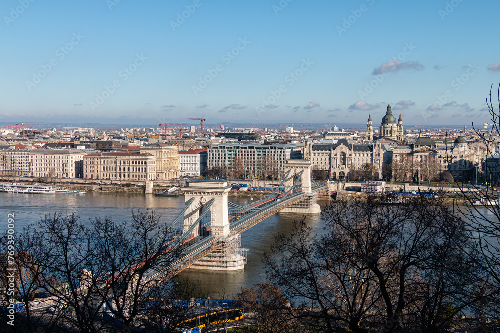 View of Budapest with the Danube and the Chain Bridge.