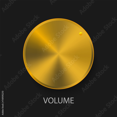 Realistic gold button, volume knob isolated on a black background