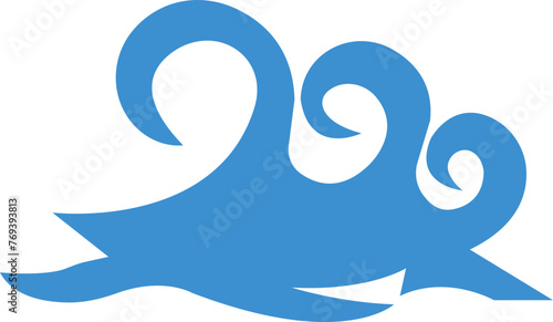 Blue wave icon in fill flat style. Wave illustration sign can be used for web, mobile app. Ocean symbol. Water sea element, Ocean liquid curve flowing swirl storm isolated on transparent background. 