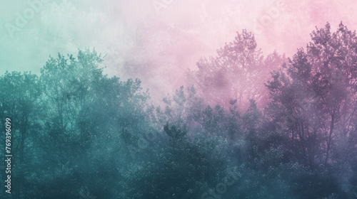 A forest filled with numerous trees covered in thick fog, creating a mystical and enchanting atmosphere, background, wallpaper photo