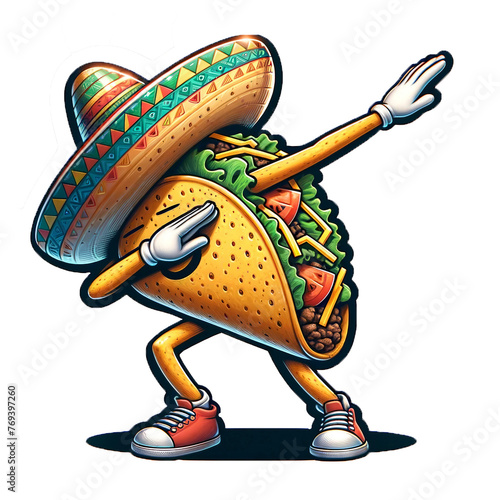 Cinco de Mayo Taco.  A digital illustration of a dancing, dabbing taco in Mexican clothing during a Cinco de Mayo fiesta. photo