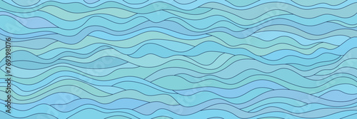 Vector drawing of sea waves, natural background, seamless pattern