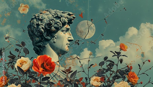 Roman Statues Flower Collage Art Album Cover
