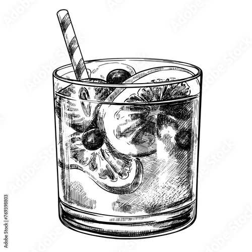 Glass of ice cocktail vector drawing © Ann Lou