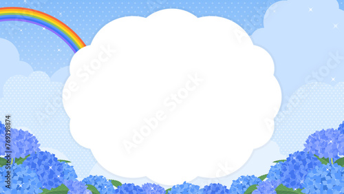 虹のかかった青空と満開のアジサイ 背景・フレーム素材（横向き16:9） photo