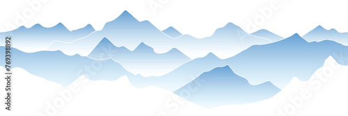 Mountain ranges in the fog, seamless border, panoramic view, vector illustration