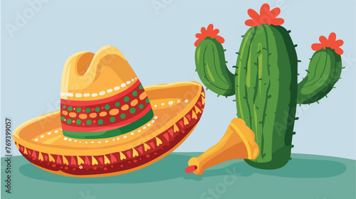 Mexico culture and foods cartoons mariachi hat and