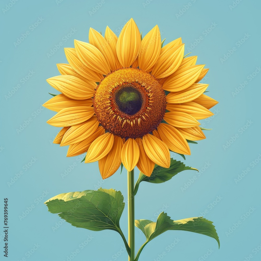 Fototapeta premium Flat Design, Beautiful Sunflower Flower Illustration, Vector Style.