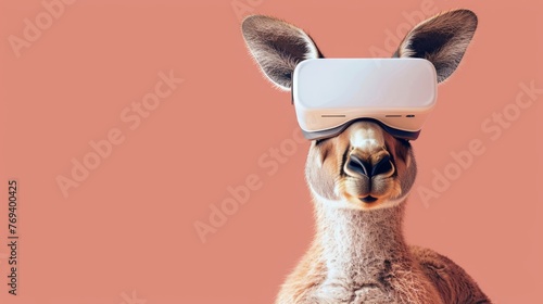 Tech-savvy kangaroo: illustration of a kangaroo embracing vr technology against a pink background photo