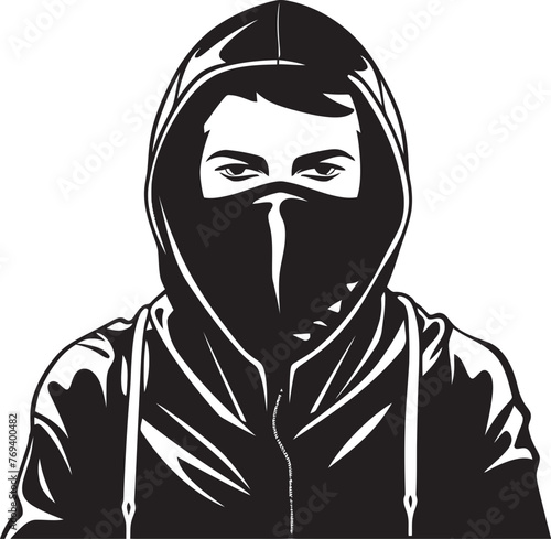 Eclipse Enforcer Concealed Persona and Vector Symbol Silent Specter Masked Visage with Iconic Emblem
