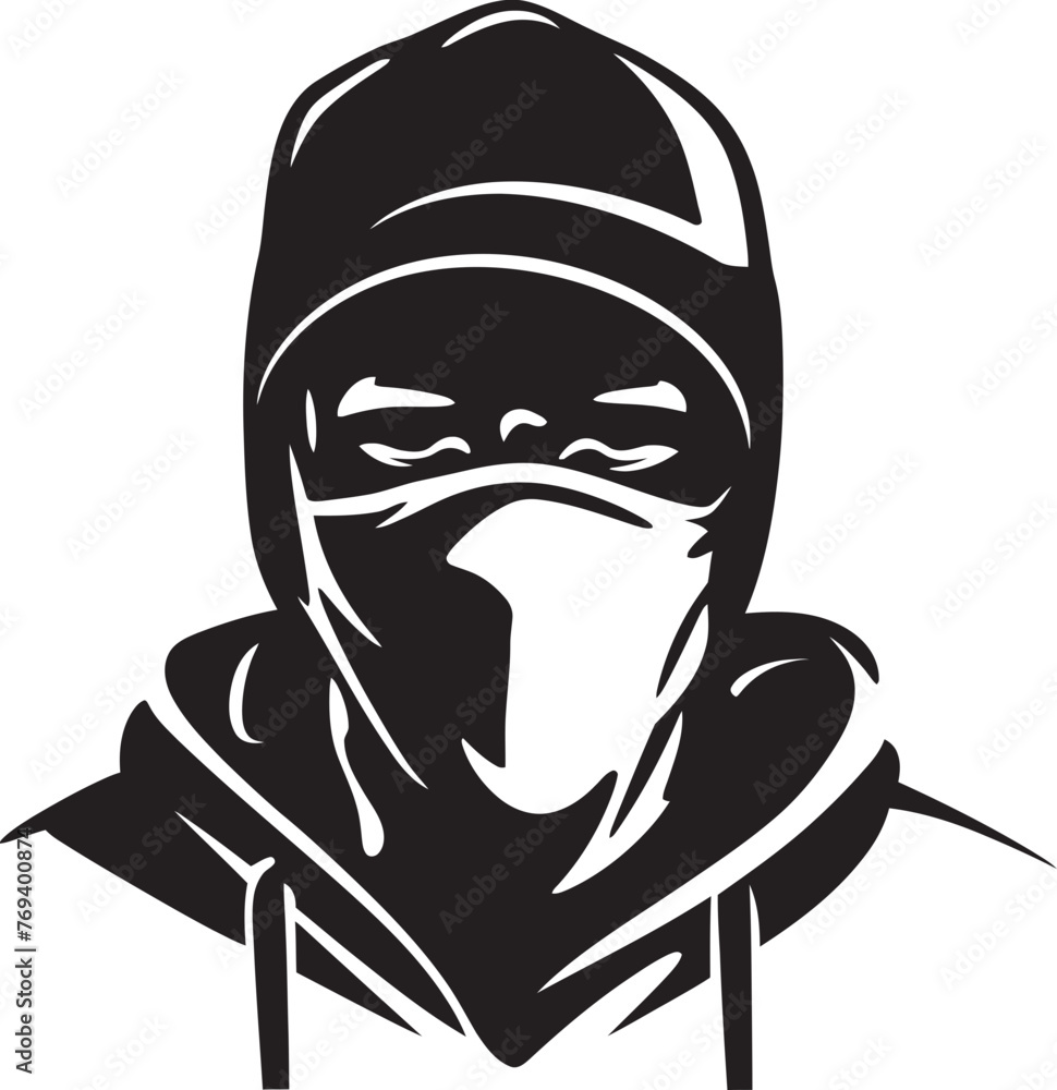Veiled Vanguard Masked Profile with Iconic Logo Dark Defender Concealed Countenance and Vector Icon Veiled Vanguard Masked Profile with Iconic Logo Dark Defender Concealed Countenance and Vector Icon