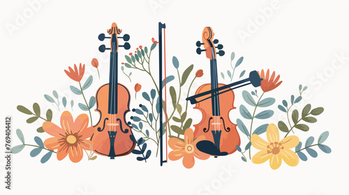 Floral Musical Instruments Flat vector  photo