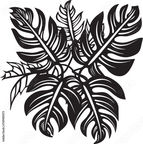 Tropical Leaf Elegance Big Leaves with Iconic Black Logo Palm Canopy Couture Large Tropical Leaves, Vector Emblem Design