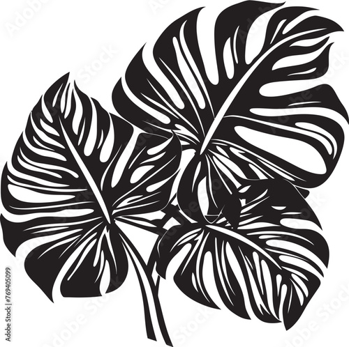 Tropical Leaf Oasis Oversized Foliage, Black Icon Design Exotic Foliage Finery Large Tropical Leaves, Iconic Vector Symbol