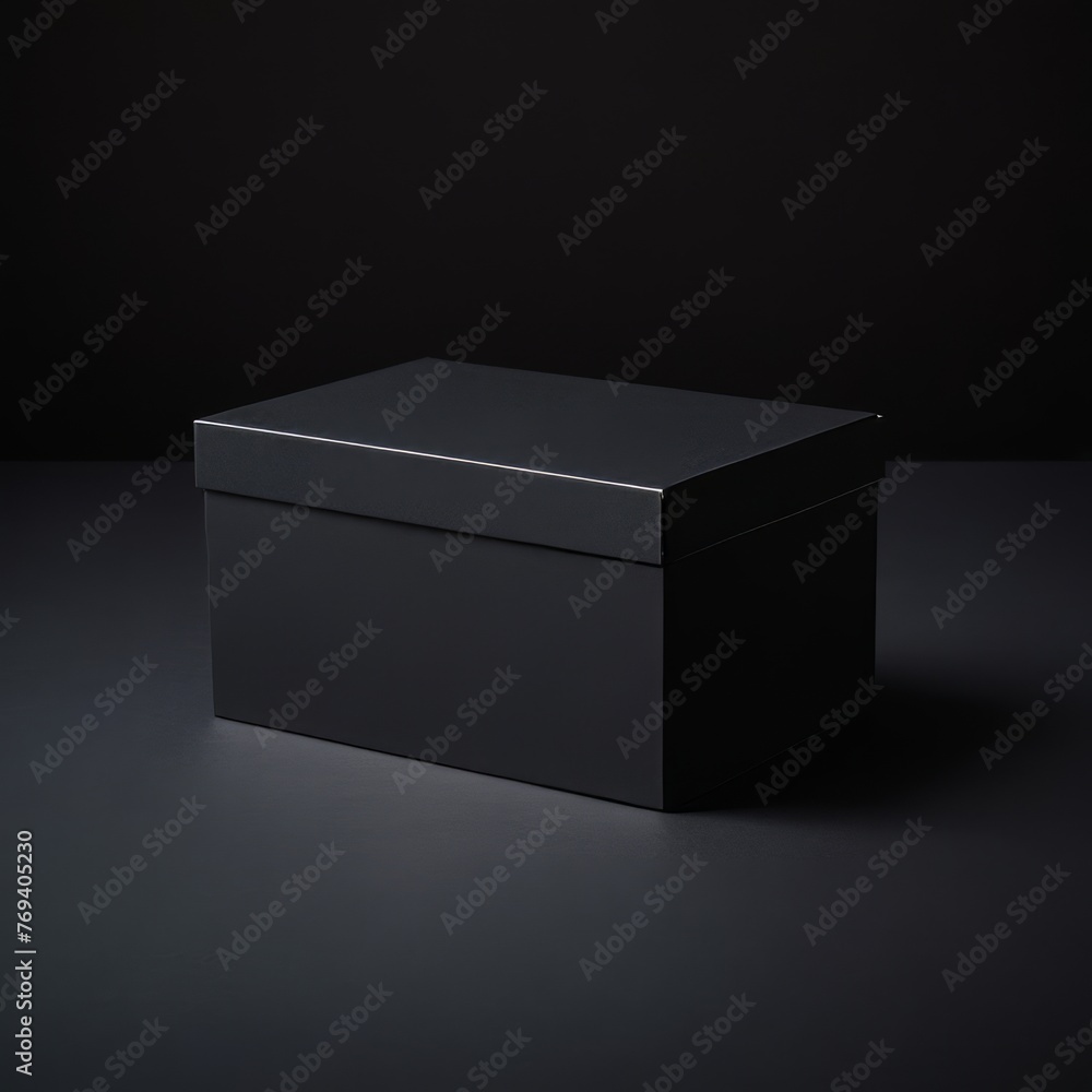 mockup black box isolated on dark background, blank black wide flat box. Empty cardboard box for branding presentation mockup black box isolated on dark background, blank black wide flat box. Empty cardboard box for branding presentation