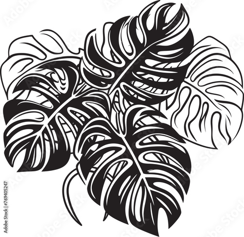 Tropical Leaf Majesty Large Leaves, Iconic Black Design Exotic Leaf Extravaganza Grand Tropical Foliage, Emblematic Black Icon
