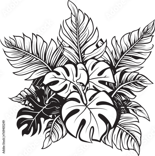 Palm Canopy Prestige Large Tropical Leaves, Emblematic Vector Tropical Leaf Oasis Oversized Foliage, Iconic Black Symbol