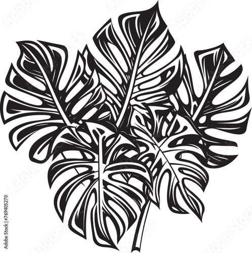 Palm Paradise Panache Oversized Foliage, Iconic Emblem Tropical Leaf Majesty Large Leaves, Black Vector Design