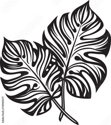 Jungle Canopy Majesty Large Tropical Leaves, Vector Emblem Symbol Tropical Leaf Harmony Big Leaves with Black Iconic Design