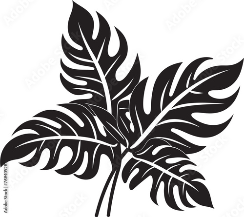 Palm Canopy Prestige Large Tropical Leaves, Emblematic Black Vector Tropical Leaf Oasis Oversized Foliage, Vector Iconic Emblem