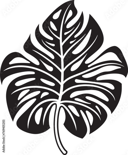 Tropical Leaf Oasis Oversized Foliage, Vector Iconic Emblem Exotic Foliage Finery Large Leaves, Black Emblematic Symbol