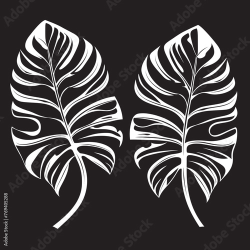 Jungle Canopy Chic Grand Tropical Leaves, Vector Emblem Design Tropical Leaf Serenity Large Tropical Leaves, Black Icon Emblem