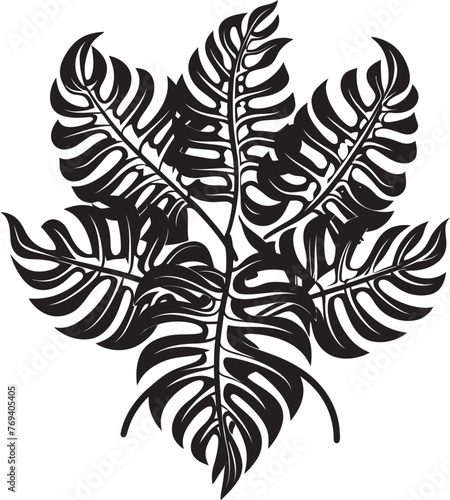 Tropical Leaf Symphony Big Leaves with Iconic Vector Palm Panache Large Tropical Leaves, Black Logo