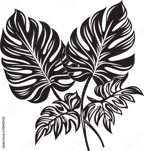 Rainforest Majesty Large Tropical Leaves, Black Emblem Leafy Paradise Grand Foliage with Iconic Vector Design