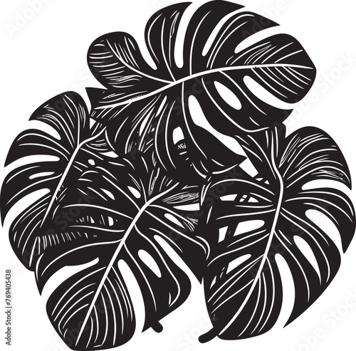 Palm Perfection Large Tropical Leaves, Black Icon Design Tropical Zen Oversized Foliage, Emblematic Vector
