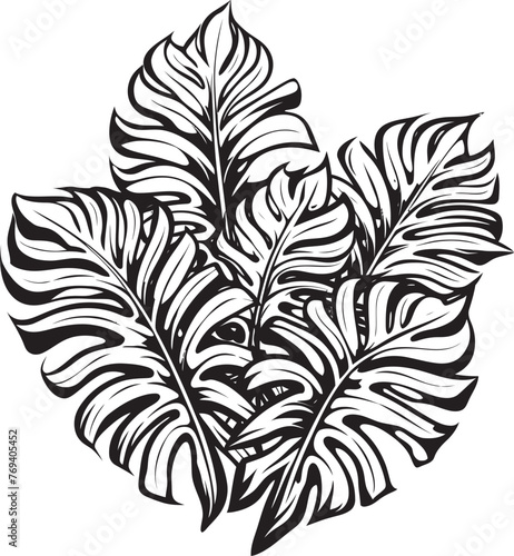Jungle Serenity Grand Leaves with Iconic Black Logo Tropical Haven Large Foliage, Black Vector Icon
